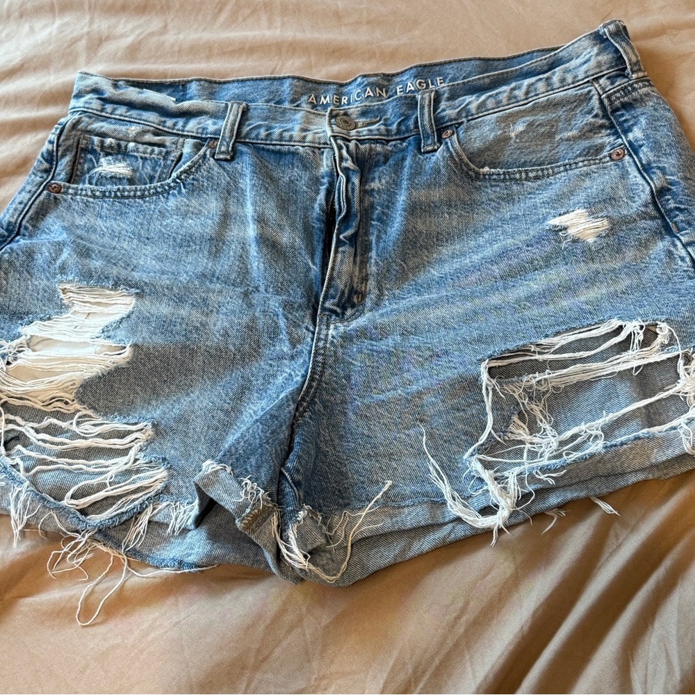 American Eagle Outfitters Ripped Light Blue Jean Shorts